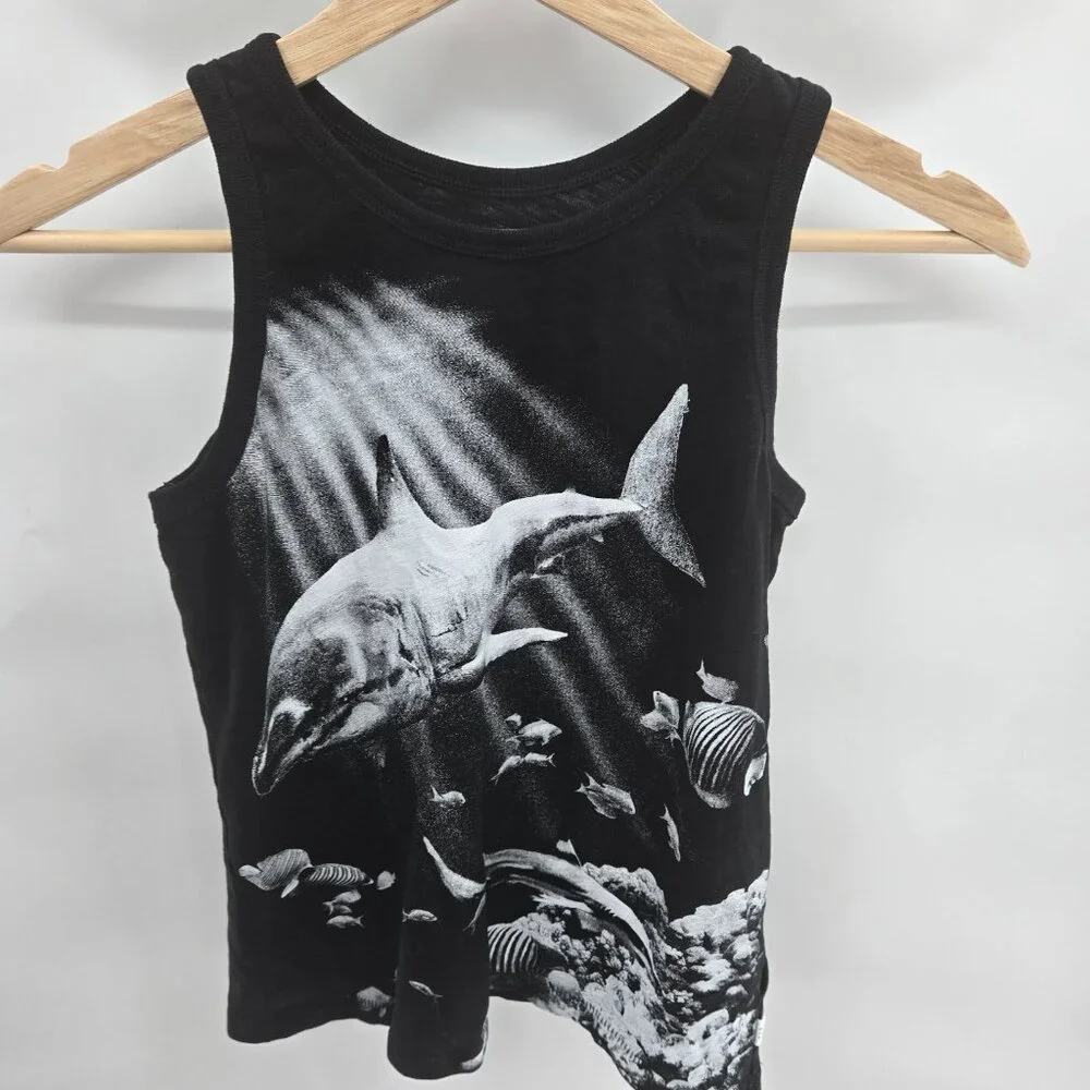 Gap Kids Black Shark Organic Cotton Tank Top Unisex Kids Medium